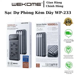 Sạc dự phòng Wekome WP-233 10.000mAh kèm 3 dây